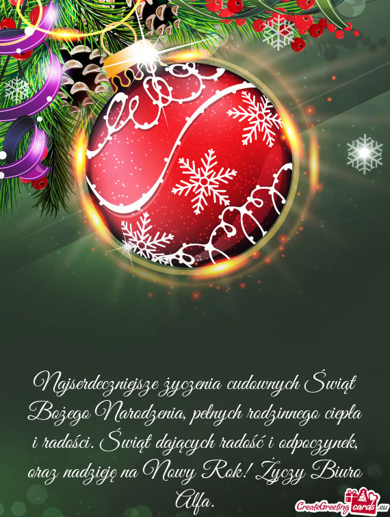 Najserdeczniejsze życzenia cudownych Świąt Bożego Narodzenia, pełnych