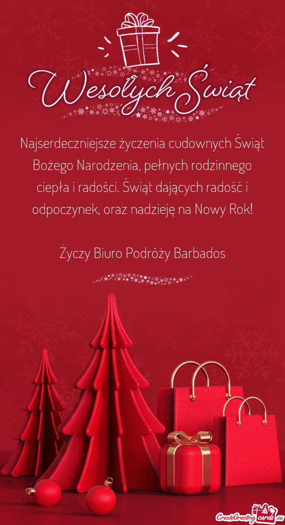 Najserdeczniejsze życzenia cudownych Świąt Bożego Narodzenia, pełnych