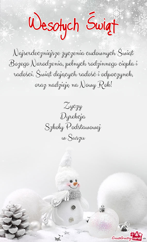 Najserdeczniejsze życzenia cudownych Świąt Bożego Narodzenia, pełnych