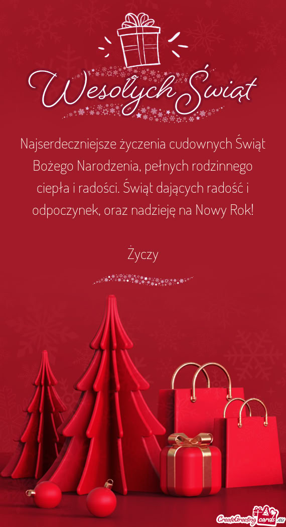 Najserdeczniejsze życzenia cudownych Świąt Bożego Narodzenia, pełnych