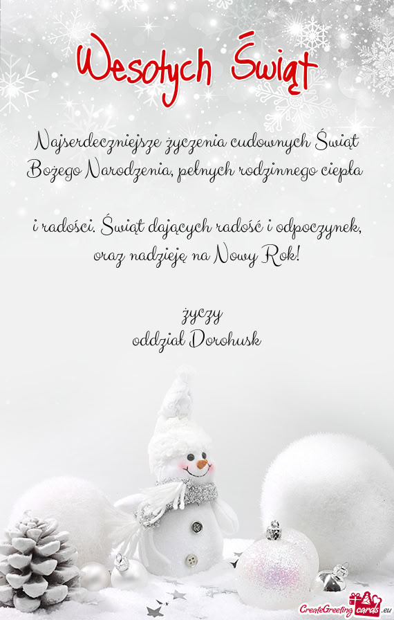 Najserdeczniejsze życzenia cudownych Świąt Bożego Narodzenia, pełnych