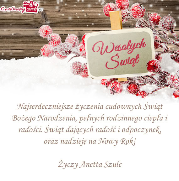 Najserdeczniejsze życzenia cudownych Świąt Bożego Narodzenia, pełnych