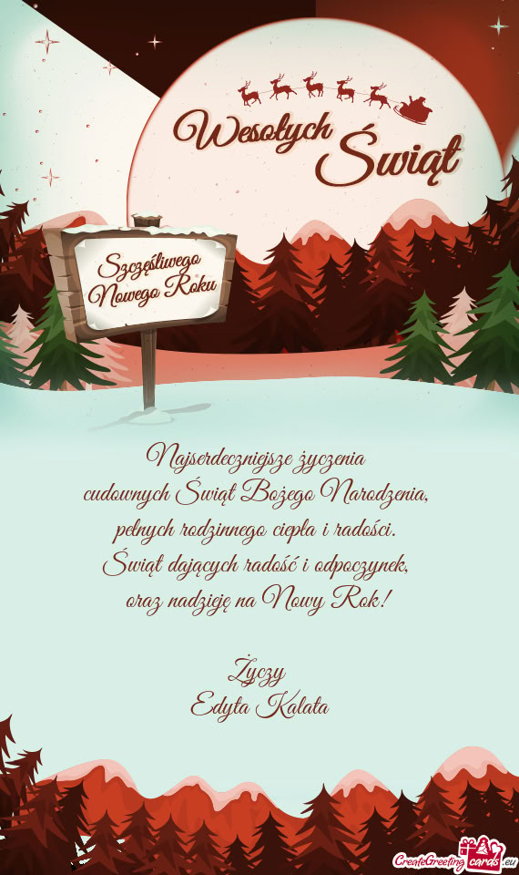 Najserdeczniejsze życzenia   cudownych Świąt Bożego Narodzenia,   pełnych