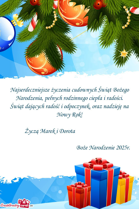 Najserdeczniejsze życzenia cudownych Świąt Bożego Narodzenia, pełnych