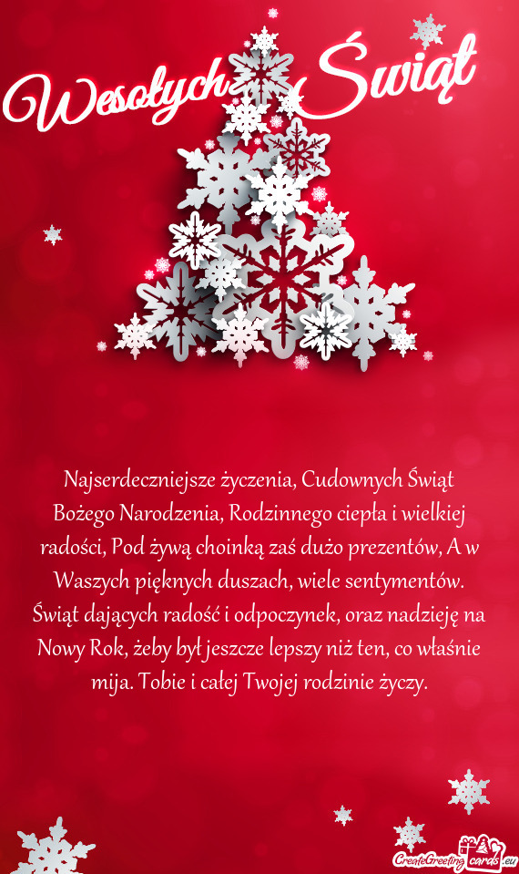 Najserdeczniejsze życzenia, Cudownych Świąt Bożego Narodzenia, Rodzinnego ciepła i wielkiej rad