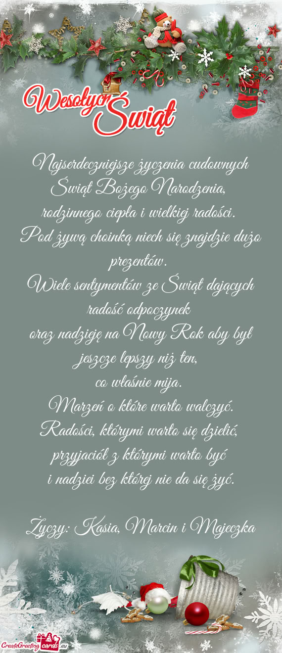 Najserdeczniejsze życzenia cudownych Świąt Bożego Narodzenia,   rodzinnego