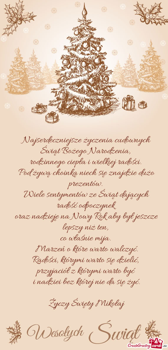 Najserdeczniejsze życzenia cudownych Świąt Bożego Narodzenia,   rodzinnego