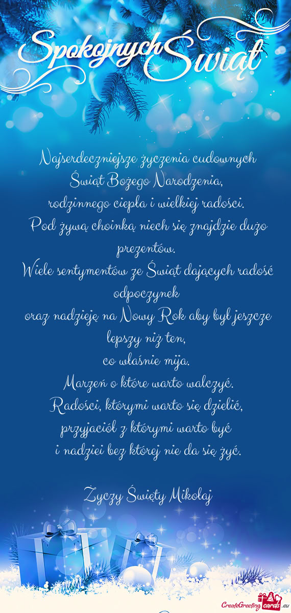 Najserdeczniejsze życzenia cudownych Świąt Bożego Narodzenia,   rodzinnego