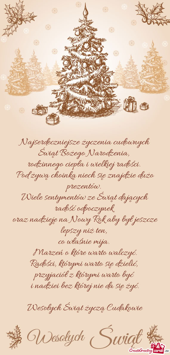 Najserdeczniejsze życzenia cudownych Świąt Bożego Narodzenia,   rodzinnego