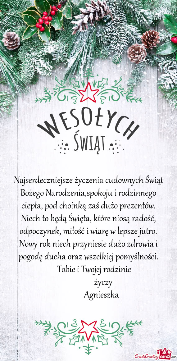 Najserdeczniejsze życzenia cudownych Świąt Bożego Narodzenia,spokoju i rodzinnego ciepła, pod c