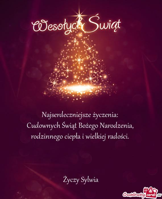 Najserdeczniejsze życzenia:   Cudownych Świąt Bożego Narodzenia,