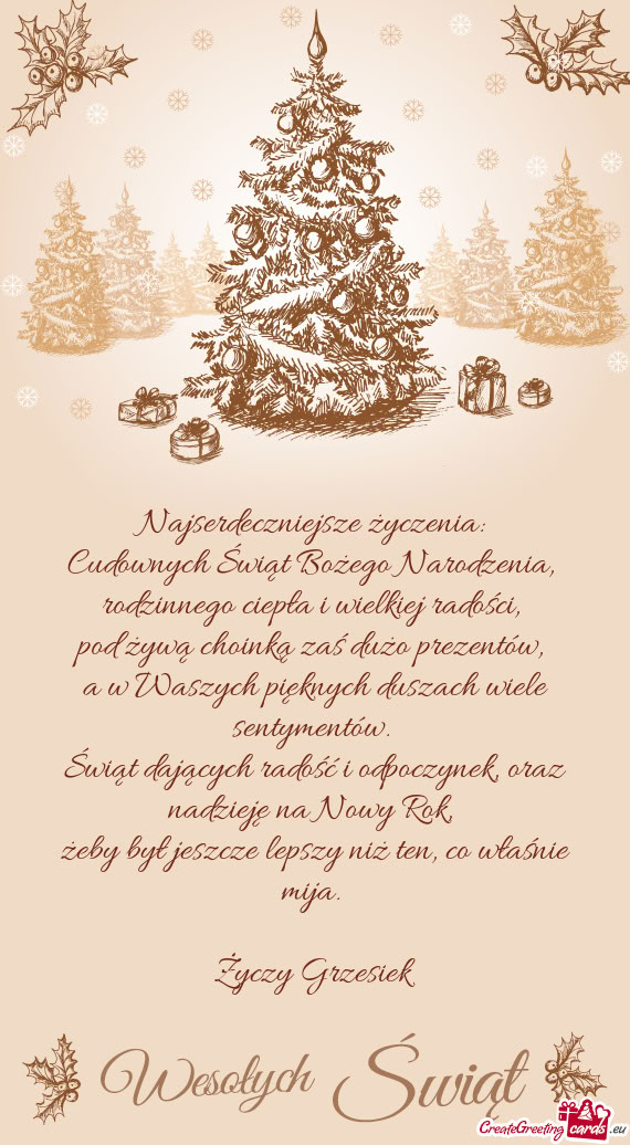 Najserdeczniejsze życzenia:   Cudownych Świąt Bożego Narodzenia,