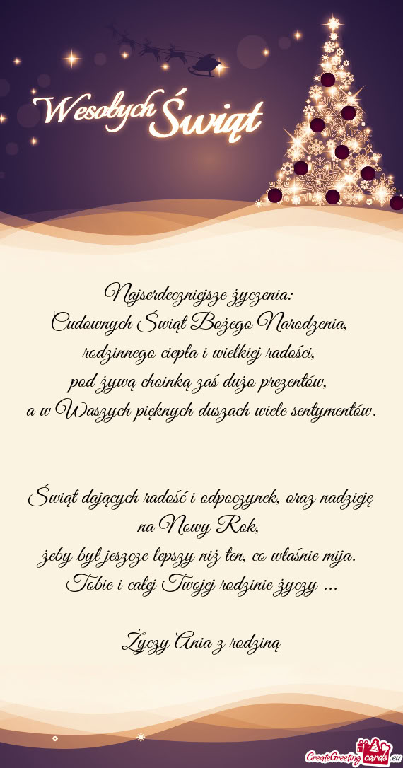 Najserdeczniejsze życzenia:   Cudownych Świąt Bożego Narodzenia,