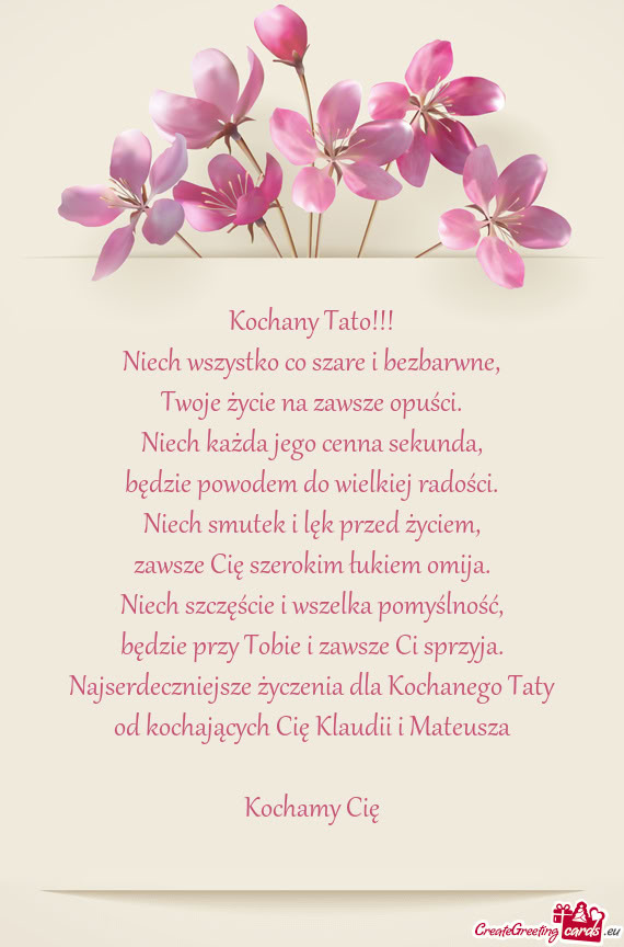 Najserdeczniejsze życzenia dla Kochanego Taty