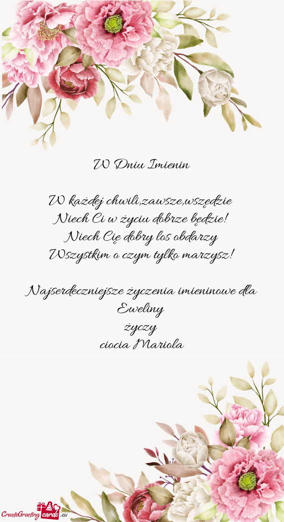 Najserdeczniejsze życzenia imieninowe dla Eweliny