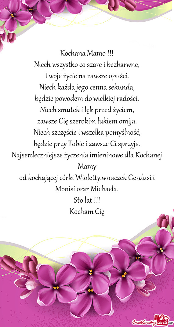 Najserdeczniejsze życzenia imieninowe dla Kochanej Mamy