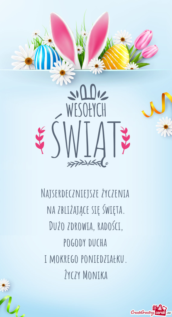 Najserdeczniejsze życzenia   na zbliżające się święta.  Dużo zdrowia,