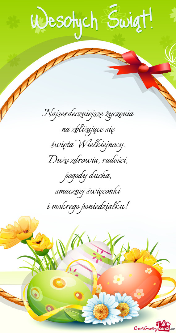 Najserdeczniejsze życzenia  na zbliżające się  święta Wielkiejnocy.