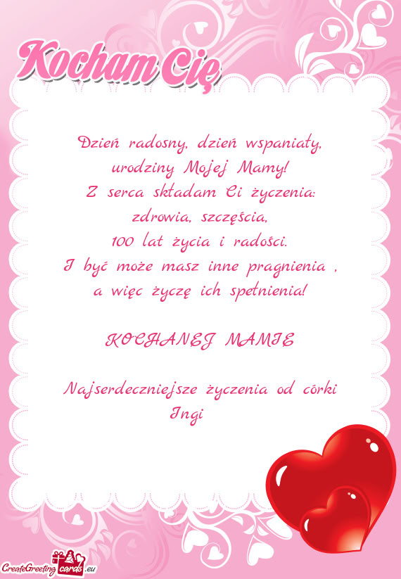 Najserdeczniejsze życzenia od córki Ingi ❤️