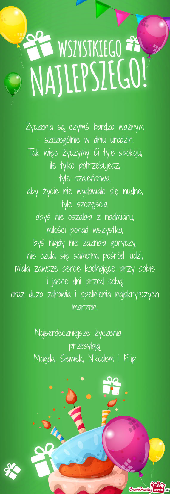 Najserdeczniejsze życzenia  przesyłają