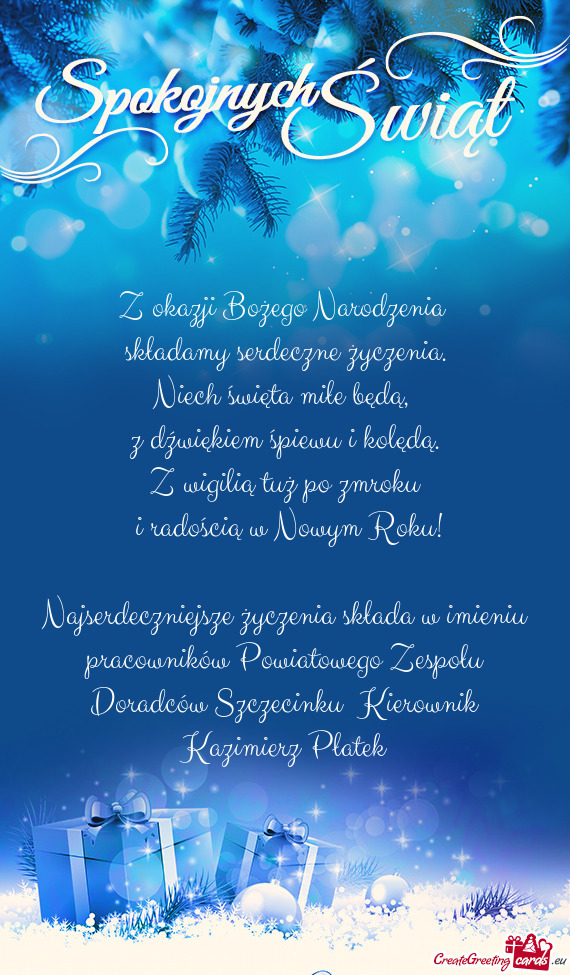 Najserdeczniejsze życzenia składa w imieniu pracowników Powiatowego Zespołu Doradców Szczecinku
