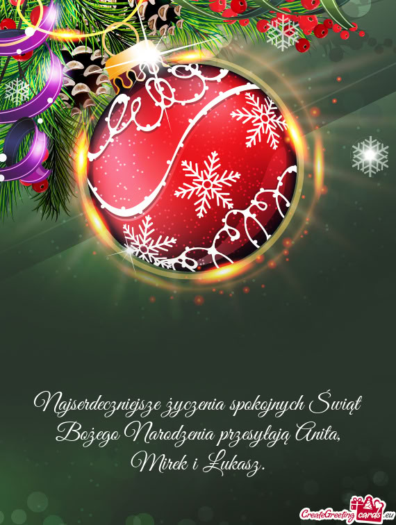 Najserdeczniejsze życzenia spokojnych Świąt Bożego Narodzenia przesyłają Anita, Mirek i Łukas