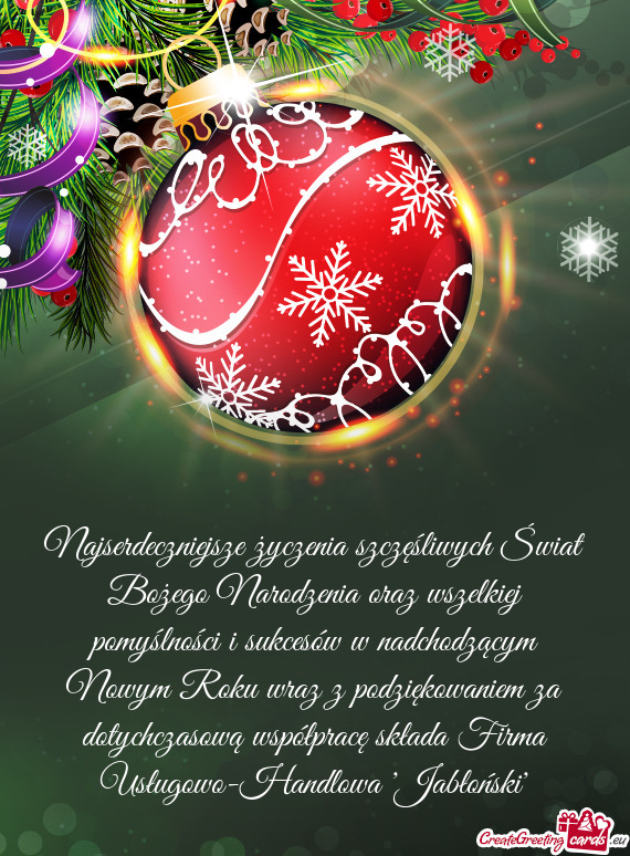Najserdeczniejsze życzenia szczęśliwych Świat Bożego Narodzenia oraz wszelkiej pomyślności i
