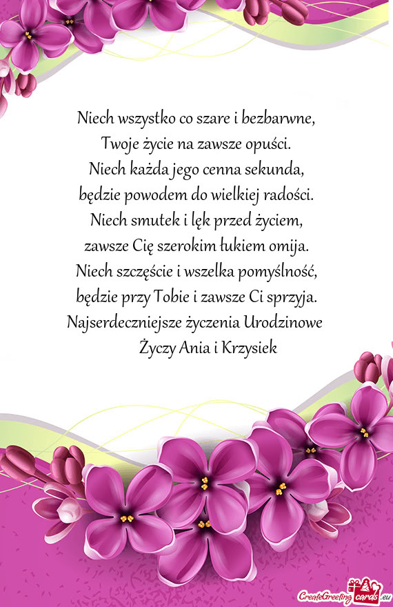 Najserdeczniejsze życzenia Urodzinowe   Ania i Krzysiek