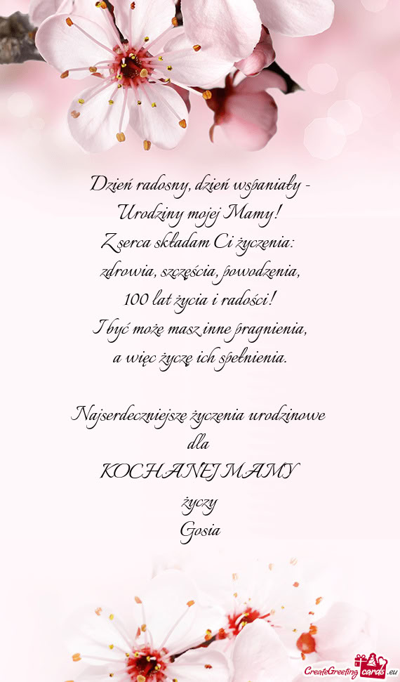 Najserdeczniejsze życzenia urodzinowe dla KOCHANEJ MAMY życzy Gosia