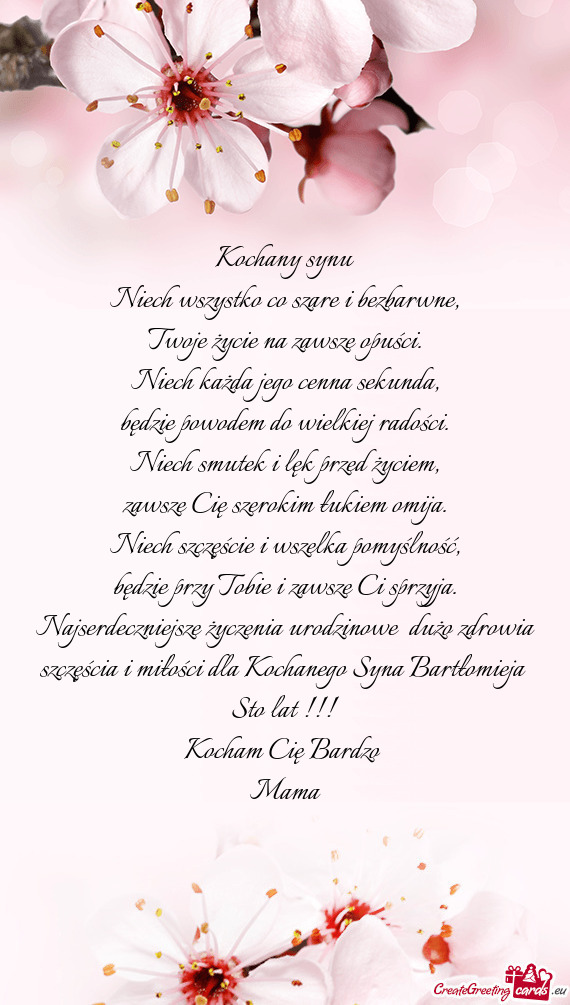 Najserdeczniejsze życzenia urodzinowe dużo zdrowia szczęścia i miłości dla Kochanego Syna Bar