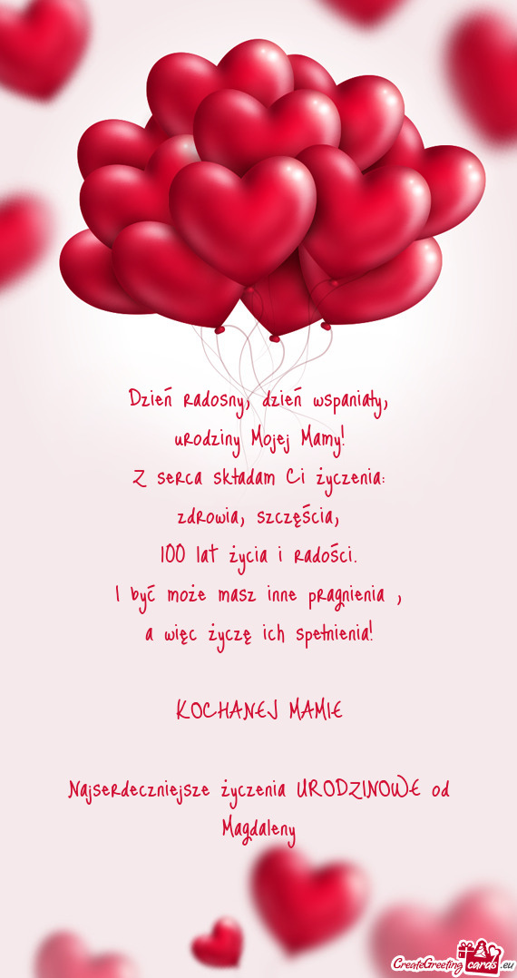 Najserdeczniejsze życzenia URODZINOWE od Magdaleny