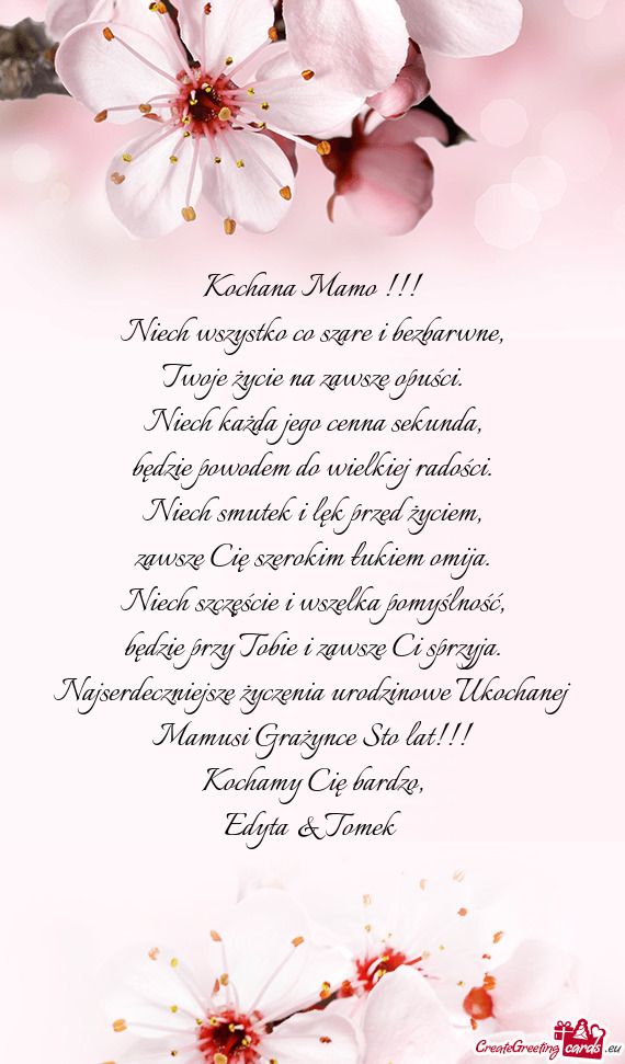 Najserdeczniejsze życzenia urodzinowe Ukochanej Mamusi Grażynce Sto lat