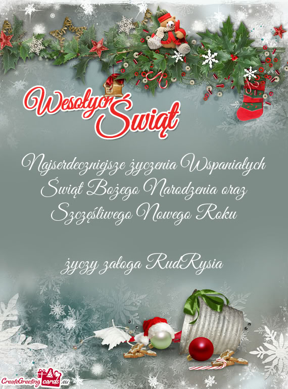 Najserdeczniejsze życzenia Wspaniałych Świąt Bożego Narodzenia oraz Szczęśliwego Nowego Roku