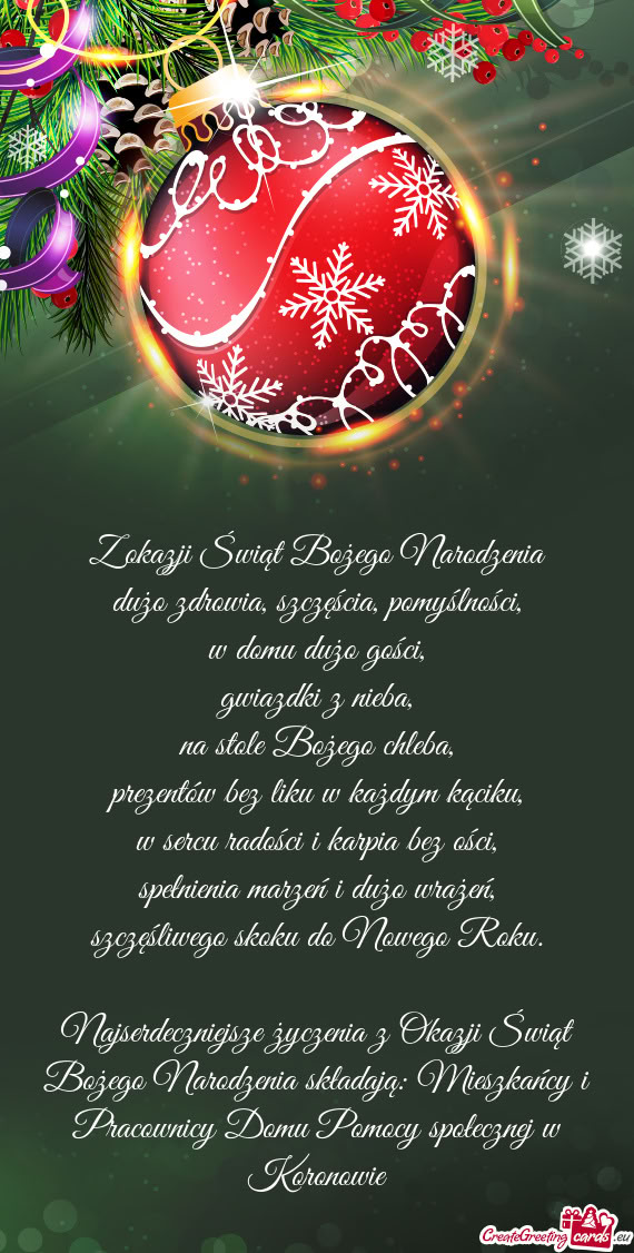 Najserdeczniejsze życzenia z Okazji Świąt Bożego Narodzenia składają: Mieszkańcy i Pracownicy