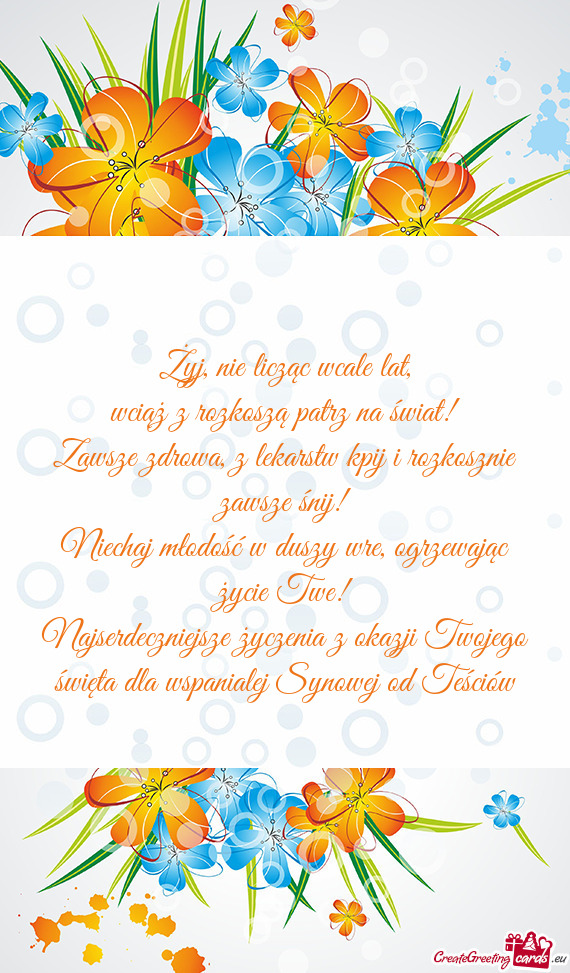 Najserdeczniejsze życzenia z okazji Twojego święta dla wspanialej Synowej od Teściów