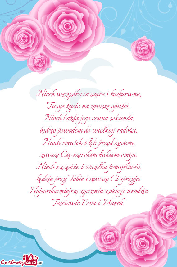 Najserdeczniejsze życzenia z okazji urodzin Teściowie Ewa i Marek