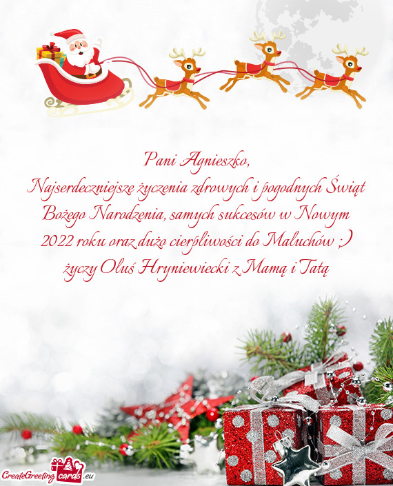 Najserdeczniejsze życzenia zdrowych i pogodnych Świąt Bożego Narodzenia, samych sukcesów w Nowy