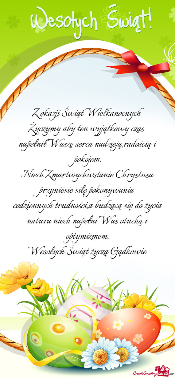 Napełnił Wasze serca nadzieją,radością i pokojem