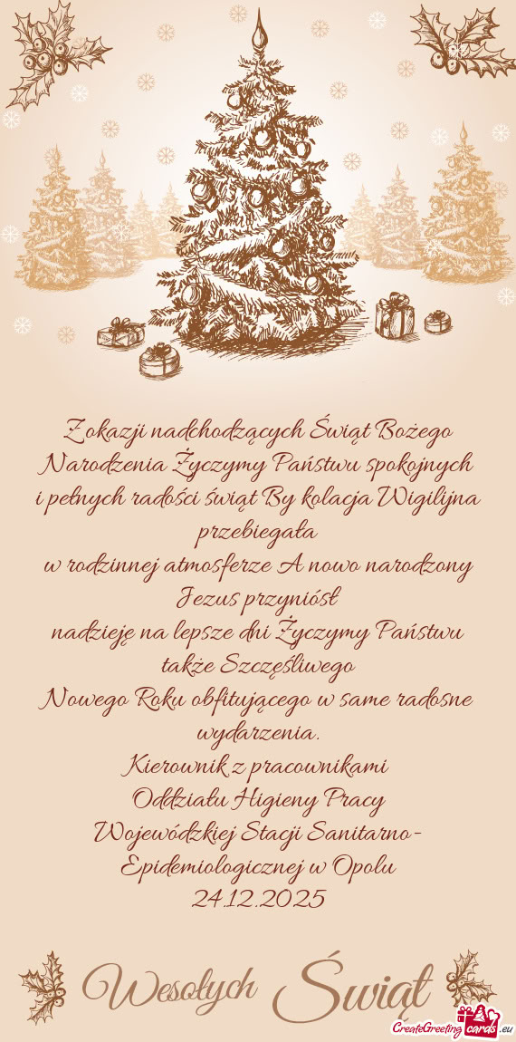 Narodzenia Życzymy Państwu spokojnych