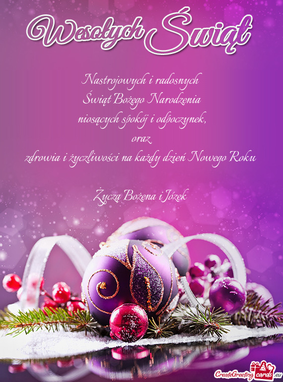 Nastrojowych i radosnych Świąt Bożego Narodzenia niosących spokój i odpoczynek