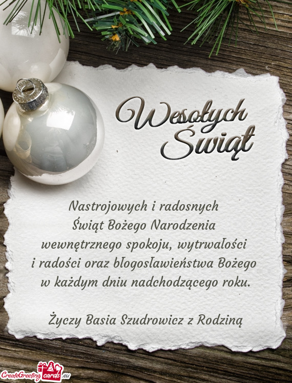 Nastrojowych i radosnych   Świąt Bożego Narodzenia   wewnętrznego spokoju,