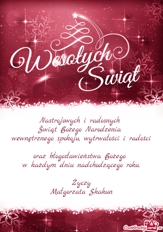 Nastrojowych i radosnych   Świąt Bożego Narodzenia   wewnętrznego spokoju,