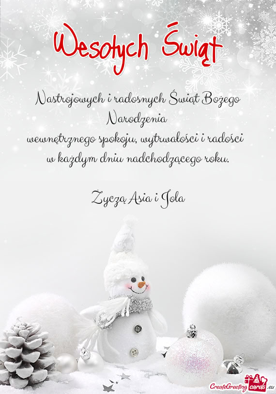 Nastrojowych i radosnych Świąt Bożego Narodzenia   wewnętrznego spokoju,