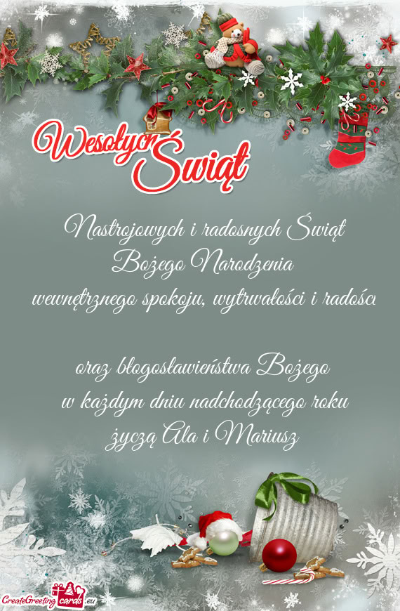 Nastrojowych i radosnych Świąt Bożego Narodzenia   wewnętrznego spokoju,