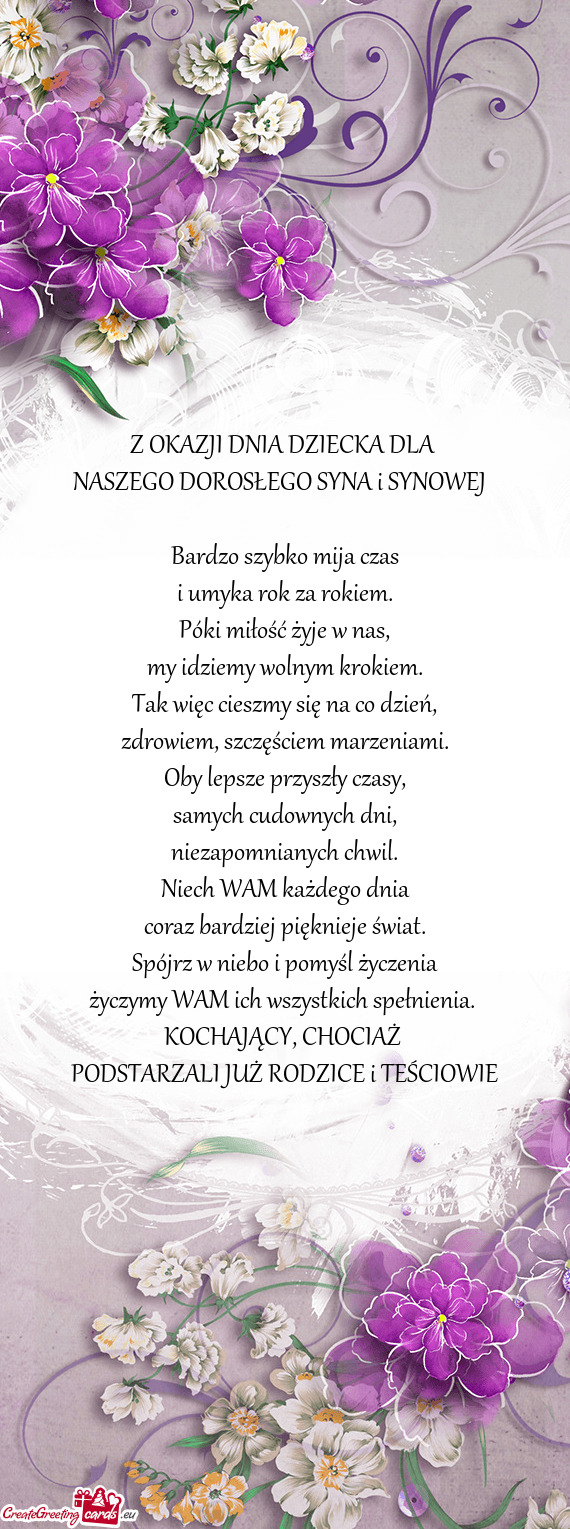 NASZEGO DOROSŁEGO SYNA i SYNOWEJ