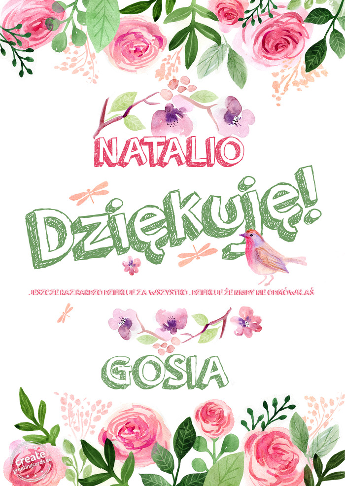 NATALIO Dziękuje JESZCZE RAZ BARDZO DZIĘKUJĘ ZA WSZYSTKO , DZIĘKUJĘ ŻE NIGDY NIE ODMÓWIŁAŚ