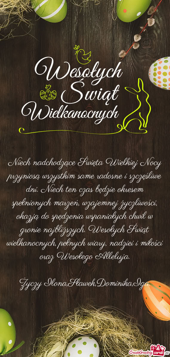 Niałych chwil w gronie najbliższych. Wesołych Świąt wielkanocnych, pełnych wiary, nadziei i mi
