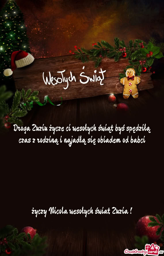 Nicola wesołych świat Zuzia