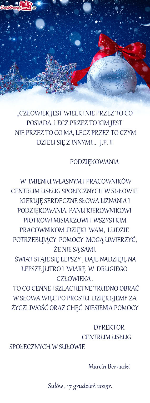 NIE PRZEZ TO CO MA, LECZ PRZEZ TO CZYM DZIELI SIĘ Z INNYMI... J.P. II