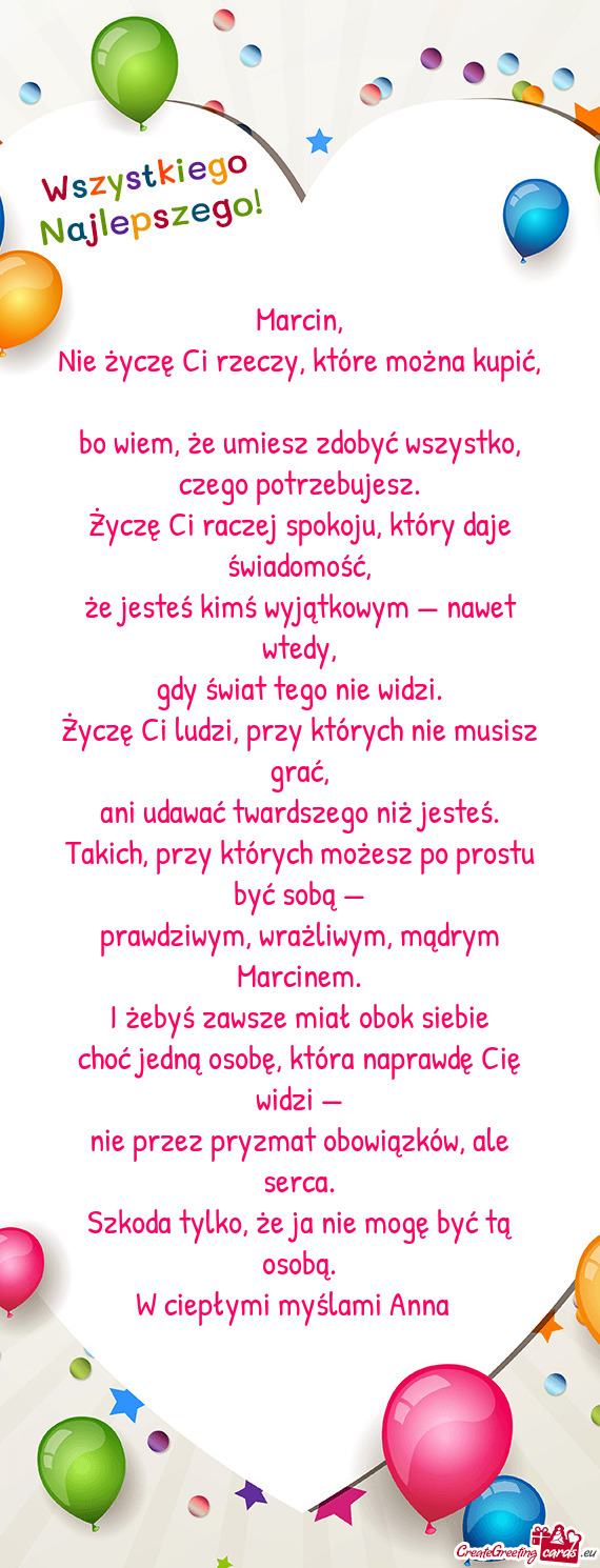 Nie życzę Ci rzeczy, które można kupić